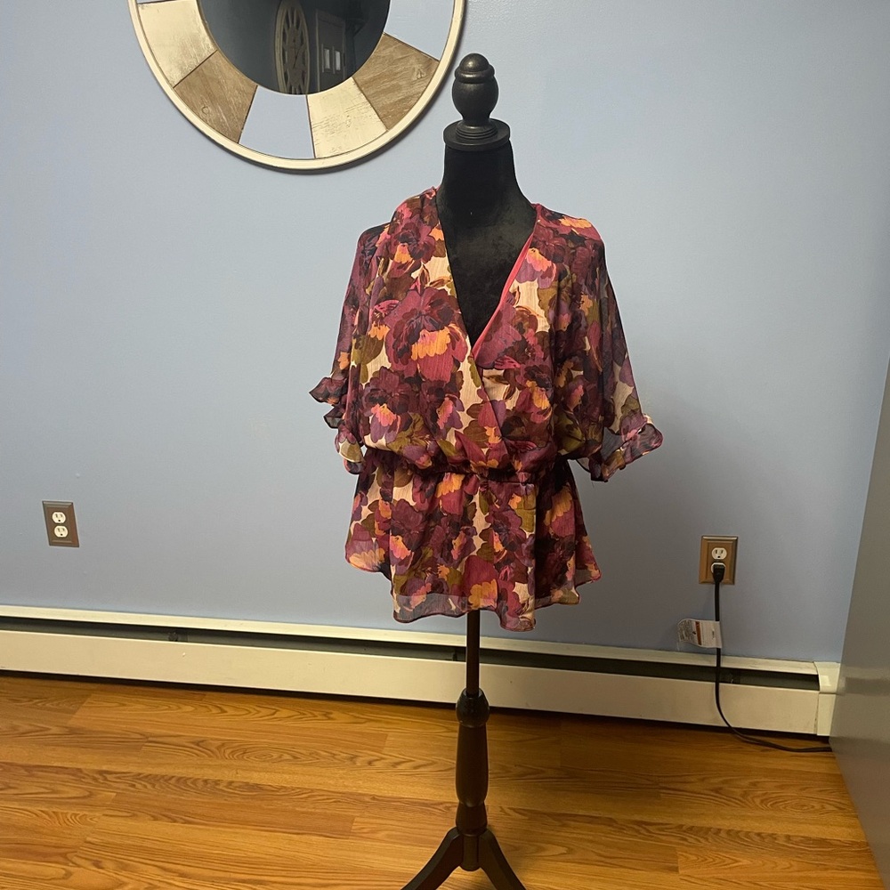 Pink, orange, tan blouse